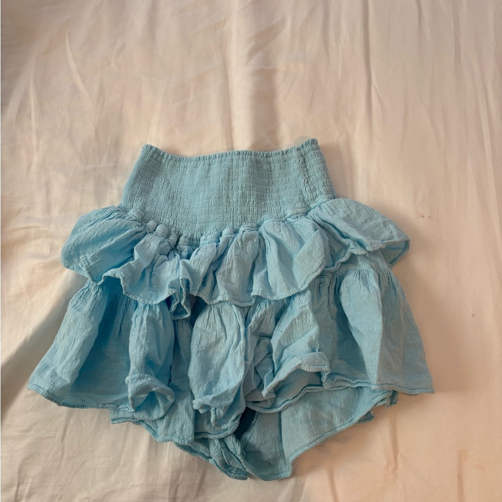 Sky Blue Ruffle Tiered Mini Skirt